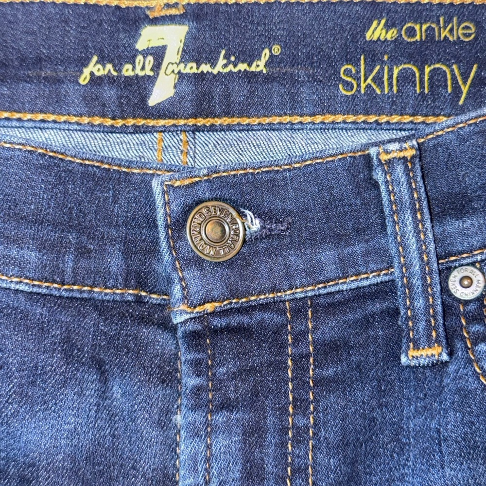 7 for All Mankind The Ankle Skinny Distressed Jeans Step Hem Size 28 Embellished - Picture 4 of 8